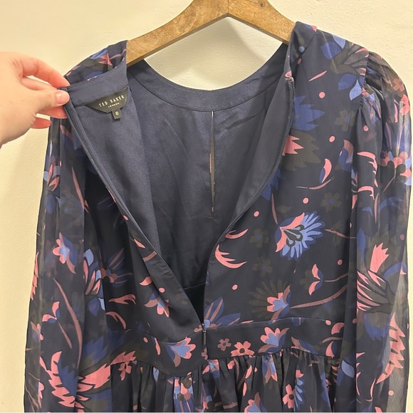 Ted Baker Stephanie Blouse 14 6 Navy Floral top shirt - Picture 8 of 13